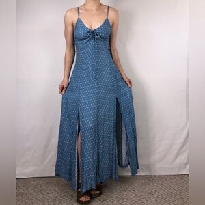 NWT Idyllwind Miranda Lambert Blue Polka Dot Tie Slit‎ Maxi Dress Size Xs